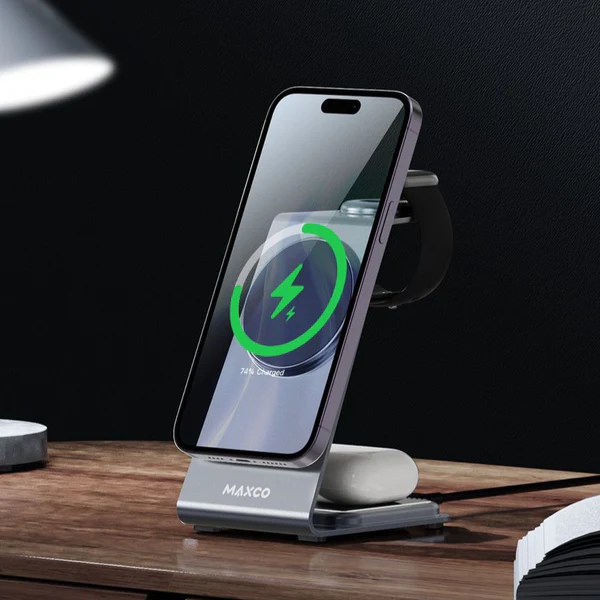 Maxco 3-in-1 Leather Wireless Charger 15w Black